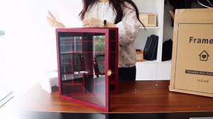 Rock Display Case - Adjustable Mineral Collection Box with Glass Lid, Wooden Cabinet for Rock, Fossil, Crystal, Seashell Collections - Geology Gift for Adults/Kids (16" x 13.5", Cherry)