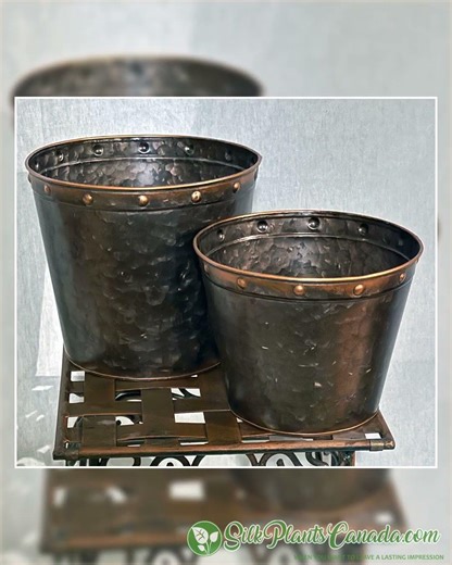 Set of 2 Round Hammered Copper Containers for Home or Office