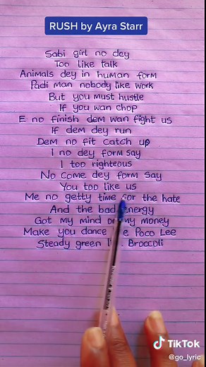 RUSH by Ayra Starr Lyrics Video