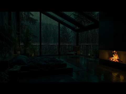Deep Forest Rain Sounds 🌧(No Ads) | Warm Fire in Dark Bedroom Ambience for Restful Sleep & Heal Mind
