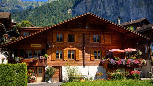 Exploring a mountain village with classic alpine houses