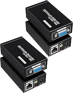 Jaremite 2 Pack VGA Over Ethernet Extender, VGA Extender to Cat5e Cat6 Ethernet Cable, RJ45 V GA Transmitter Receiver (328ft/100m, Sender+Receiver)