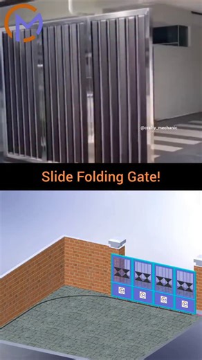Crafty Mechanic on Instagram: "A unique space-saving gate design engineered for modern homes and compact areas. This innovative folding gate uses minimal space while opening and closing, making it ideal for narrow entrances, small driveways, and restricted layouts. The compact folding mechanism ensures smooth operation without compromising on strength, safety, or aesthetics. Designed with smart mechanical linkages, the gate neatly folds into itself, reducing swing radius and eliminating space wa