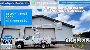 🔧 4x4 Bucket Truck – 40’ Reach & Ready to Work! | STOCK #3903 🚛 2006 Ford F550 w/ Altec AT235 Articulating & Telescopic Boom | STOCK #3903 🪜 40’ Working Height | Single-Man Non-Insulated Bucket 💪 6.0L Diesel | 309K Miles | Automatic | Hydraulic Brakes 💰 $19,999.99 📍 Battle Creek, MI 📞 269-209-5758 👉 Follow us @mmequipmentautosales & join our rapidly growing repeat customer list for more daily & weekly deals! #BucketTruck #ServiceTruck #FordF550 #4x4Truck #UtilityTruck #MMEquipment #Truck