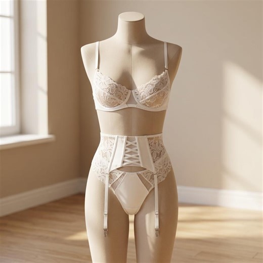 Luxury White Lingerie Gift | Anniversary Boudoir Set | Sheer Lace Underwire Bra | High Waist Garter Outfit | Romantic Gift Wife - Etsy
