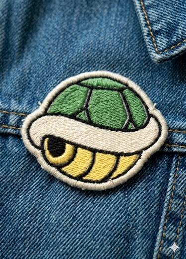 Retro Kart Racing Patch, 8-Bit Turtle Shell Applique, Gamer Badge, Backpack Iron On