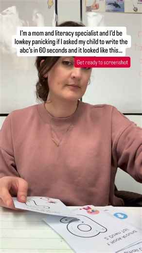 Alyssa Althouse | Reading Specialist & Educational Consultant on Instagram: "POV: you’re a parent watching this and your stomach drops a little 😅✍️ I’m a mom and a literacy specialist and I won’t sugarcoat it, this would catch my attention too. Not because it means something is “wrong,” but because it tells me something important is going on beneath the surface. Slow, messy, or labored ABC writing is often a signal that foundational skills need support, like: 🧠 motor planning 👀 visual-motor i