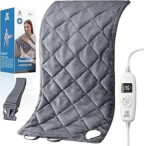 BOB AND BRAD Far Infrared Weighted Heating Pad for Back Pain Relief, FSA-HSA Eligible, 12"x24" Electric Heat Pad With Auto Off, 6 Heat & Hands-Free Strap, Moist Heat Therapy for Neck, Shoulder, Cramps