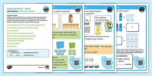 Year 1 Diving into Mastery: Step 7 Compare Capacity Activity Cards