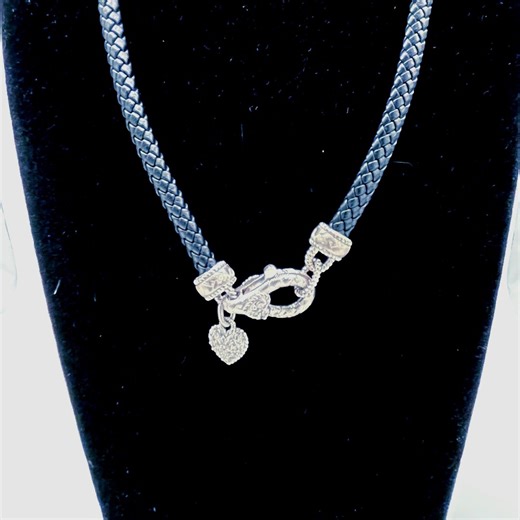 Judith Ripka Sterling Silver & Braided Leather Heart Necklace - Etsy
