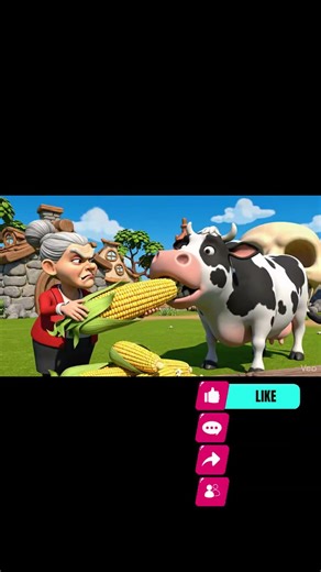 An old woman and a cow dancing while feeding the cow corn 🐄😂 #Funny #ComedyFilm #ShortFilm
