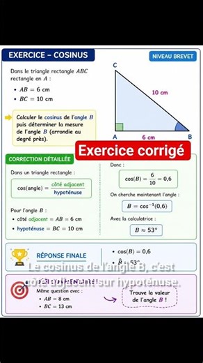 COSINUS FACILE : Exercice corrigé niveau Brevet ! Trouve l’angle en 30 sec #maths #brevet #college