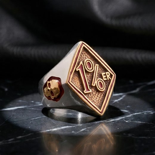 1%er Biker Ring, Titanium Steel One Percent Diamond Enamel Skull Ring, Outlaw MC Style Statement Piece, Bold Heavy Chunky Band Gift Men - Etsy