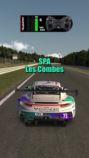 SPA 24HR 🇧🇪 Les Combes 👉 Use the curb for braking 👉 Keep the minimum speed high as you attack the first curb 👉 Use the throttle to maintain your speed 👉 Clip the second curb 👉 Stay mid-track, you will lose time if you open up too much 👉 Steer left to open up the last corner 👉 Time your lift as you turn-in 👉 Avoid the curb 👉 Use all of the track The simulator used was iRacing The laptime was : 2.17.929 Optimal laptime was 2.17.831 The lap was valid. I didn't exceed track limits. Track 