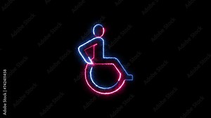 International Symbol of Access icon neon fire blue pink color animation black background