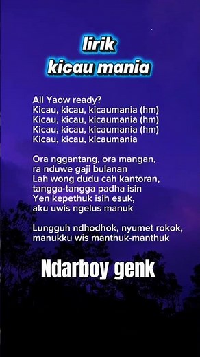 kicau mania lirik #lirik #lagu #lirikkicaumania #ndarboygenk