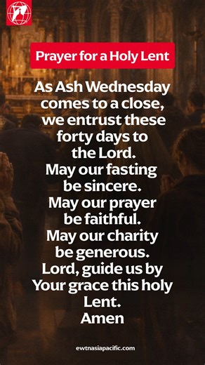 As this Ash Wednesday comes to a quiet close, we rest in the mercy of God. The ashes on our foreheads may fade, but the call to conversion remains. Repent. Believe. Return. May these forty days draw us deeper into prayer, sincere in fasting, and generous in charity. Lord, shape our hearts for Heaven. Follow us for more Catholic content that nurtures your faith each day. #EWTN #Livetruthlivecatholic | EWTN Asia Pacific
