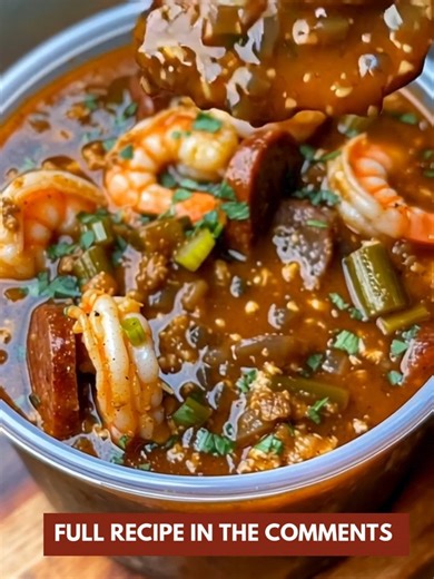 Louisiana Seafood Gumbo Magic 🦐🔥 Bold bayou flavor — the ultimate comfort food bowl! 📝 Ingredients : 1 lb shrimp, peeled & deveined (key to this seafood lover’s dream) ½ lb andouille sausage, sliced (for that smoky authentic Cajun flavor) ½ lb lump crab meat (optional but highly recommended for a next-level seafood gumbo) ⅓ cup all-purpose flour ⅓ cup vegetable oil (for the roux — the heart of this classic Southern recipe) 1 green bell pepper, diced 1 onion, diced 2 celery stalks, diced (the 