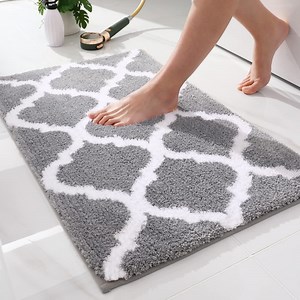 Buganda Microfiber Bathroom Rugs and Mats, Extra Soft and Absorbent Shaggy Bath Mats, Non-Slip Moroccan Trellis Bath Carpets, 16" x 24", Grey