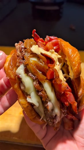 Russell Carter | Make a Baconator at HOME! 3/4 pack center cut bacon(salty/crispy) Double Smash Patties(beefy) Triple Swiss Cheese (tangy) Caramelized... | Instagram