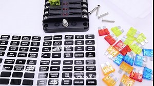 HiSport 12 Way 12V Blade Fuse Block with LED Indicator Waterproof Cover, 12 Circuit ATC/ATO Fuse Box Holder for 12V/24V Automotive Truck Boat Marine RV Van Vehicle, Include 24Pcs Blade Fuses