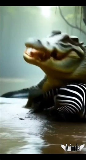 The crocodile is eating the prey of a zebra