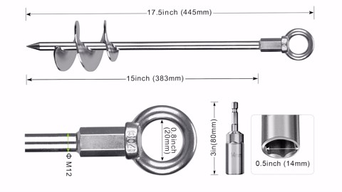 Insaga 18'' Ground Anchors Screw in Heavy Duty 12mm Solid Steel, 3" Spiral Blade with Smooth Edges, Fully Welded Design for Mobile Home, Shed, Trampoline, Swing Set, Carport, Earth, Tent, 4Pack