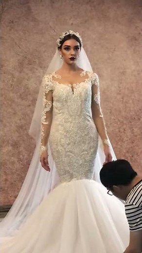 Beautiful Brazilian Model Classic Mermaid full beading lace wedding dress where is my groom