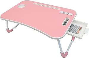 Laptop Desk Pink, Computer Bed Table for Laptop, Portable Foldable Laptop Tray Table with USB Charge Port/Cup Holder/Storage Drawer,for Bed/Couch/Sofa Working, Reading (Pink)