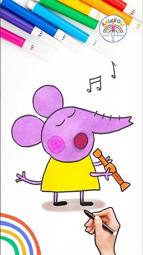 Draw Peppa Emily Elephant Tutorial | Emily Plays Recorder Drawing 🌈🐽 #peppapig #shorts #forkids