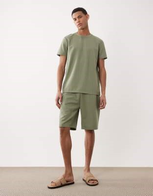 Brave Soul textured crew neck t-shirt and textured shorts co-ord in sage green | ASOS