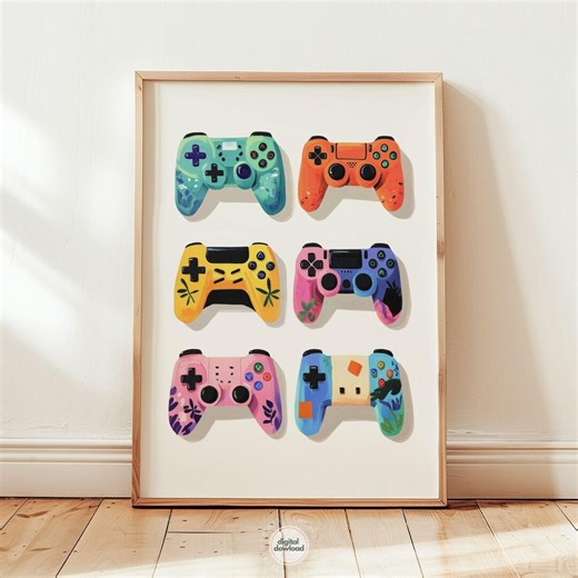 Colorful Joysticks Wall Art, Game Controller Poster, Fun Gaming Room Decor, Digital Download - Etsy