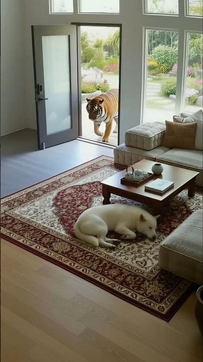 한국 별장에 나타난 호랑이를 물리치는 진돗개 #진돗개 #호랑이 #집지키는개 #용감한진돗개 #영웅강아지 #강아지스토리 #감동스토리 #홈디펜더 #AI영상 #애니멀스토리 #펜션 #별장