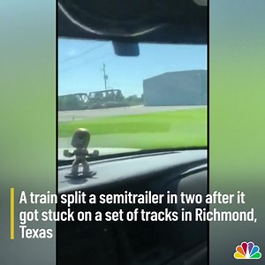 WOW! A train slammed into an 18-wheeler that got stuck on railroad tracks in Texas. https://trib.al/rEBZoBf | NBC DFW