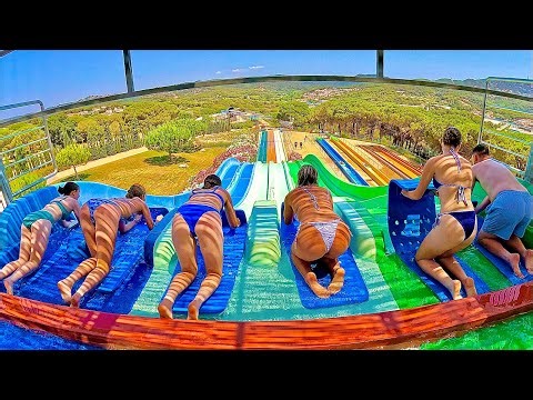 Who Wins the 6-Lane Water Slide Race? 🏁💦 | Water World Spain 🇪🇸