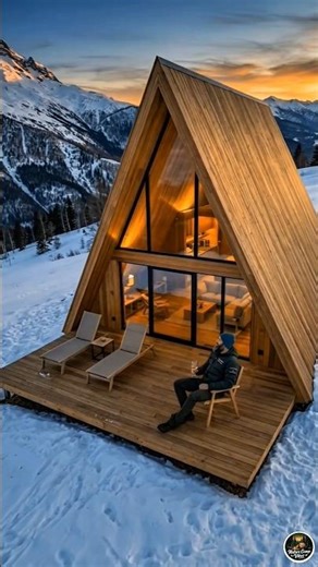 Relaxing COZY A-Frame Snow Cabin Nature Vibes ❄️🏔️ #NatureCampVibes #AFrameCabin #SnowCabin