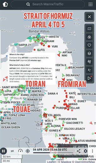 Strait of Hormuz Traffic for April 4 to April 5 (36 hours)