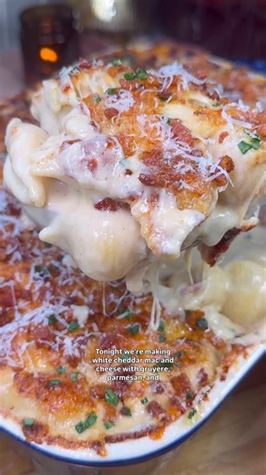 Claire on Instagram: "White Cheddar Mac and Cheese with Crispy Pancetta ✨ We’re keeping the holiday sides rolling, and today we’re making this extra-creamy white shells and cheese with @volpifoods chopped pancetta. It’s rich, cozy, and the perfect blend of sharp white cheddar, Gruyère, and crispy pancetta folded right in. As always, ingredients are below and the full recipe’s in my bio! #VolpiPartner 8 oz Volpi’s chopped pancetta 1 lb medium pasta shells 2 tbsp pancetta fat 2 tbsp butter 2 tbsp 