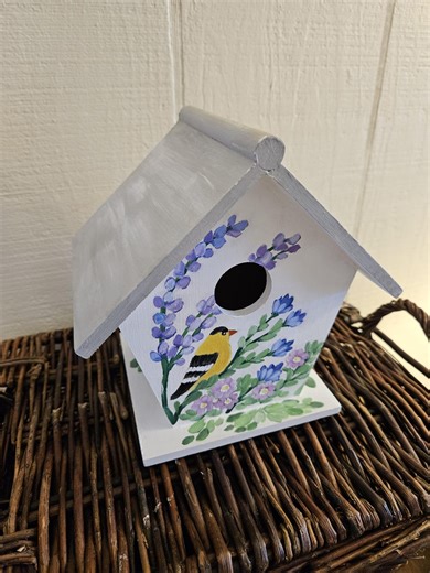 Hand-painted Birdhouse, Goldfinch Art, Wooden Nesting Box, Cottage Bird Decor, Sally Crisp - Etsy