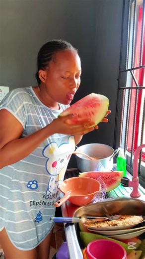 Fruit of my labor tastes sweeter 🍉✨ Watermelon from my farm, plates washed with my own liquid soap.