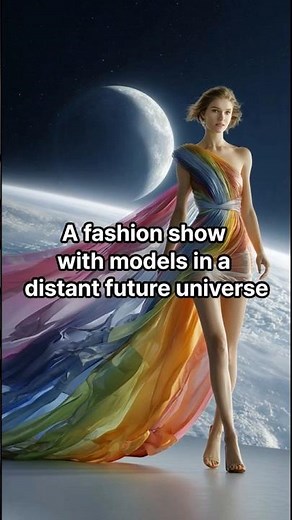 A fashion show with models in a distant future universe