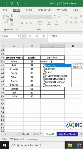 How to determine the class rank quickly on Excel. Join our Excel training course today. #JobOriented