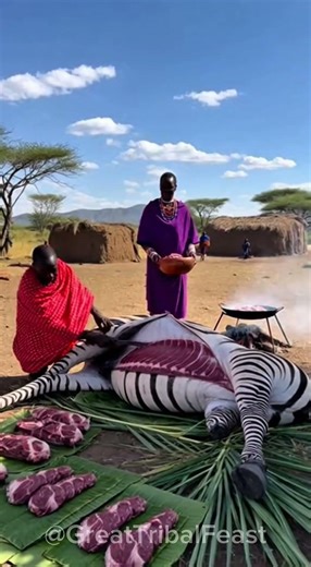 They Cooked a WHOLE Zebra! 🦓🔥 Maasai Village Feast #africantribe #maasaitribe #zebra