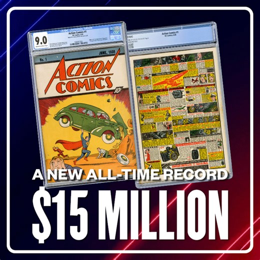 A high grade and extremely rare copy of Action Comics #1, which introduced the world to Superman, has been sold to a collector for a record $15 million — one hundred and fifty million times its 10-cent cover price in 1938. The private sale was negotiated on behalf of the anonymous owner by Metropolis Collectibles/Comic Connect of New York, the nation’s leading broker of comic books and pop culture collectibles. The buyer is also remaining anonymous. The sale eclipses the previous record for a co
