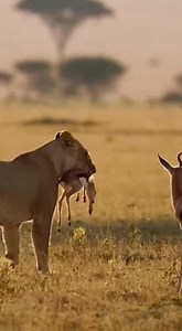 A heart-stopping moment on the savannah! 🌾🦁💛 A powerful lion gently carries a lost springbok baby in its jaws—not as prey, but as a guardian. The lion places the tiny springbok safely in front of its worried mother, who rushes forward to check if her little one is okay. Nature’s most unexpected act of compassion… absolutely breathtaking. #WildlifeWonder #UnexpectedRescue #LionAndSpringbok #NatureMagic #SavannahStories #AnimalKingdomLove #WildlifeReels #HeartwarmingMoments #NatureIsBeautiful #