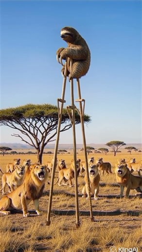 🐾 Tall Sloth's Daring Walk! Lions Stunned! 🦁✨