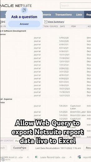 Export NetSuite Reports live to Excel #netsuitetutorial #webquery #excel