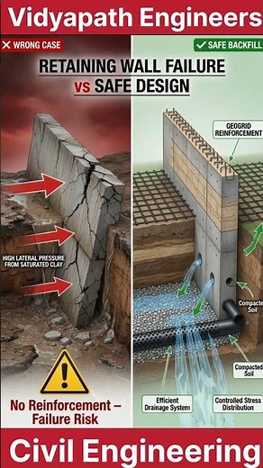 🚧 Retaining Wall Failure vs Safe Design | Don’t Make This Mistake! #vidyapathengineers