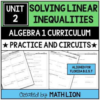 Solving Linear Inequalities Practice Worksheets (Algebra 1 Florida BEST Unit 2)
