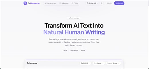 GoHumanize: AI-powered tool that transforms AI-generated text into natural, human-like writing.